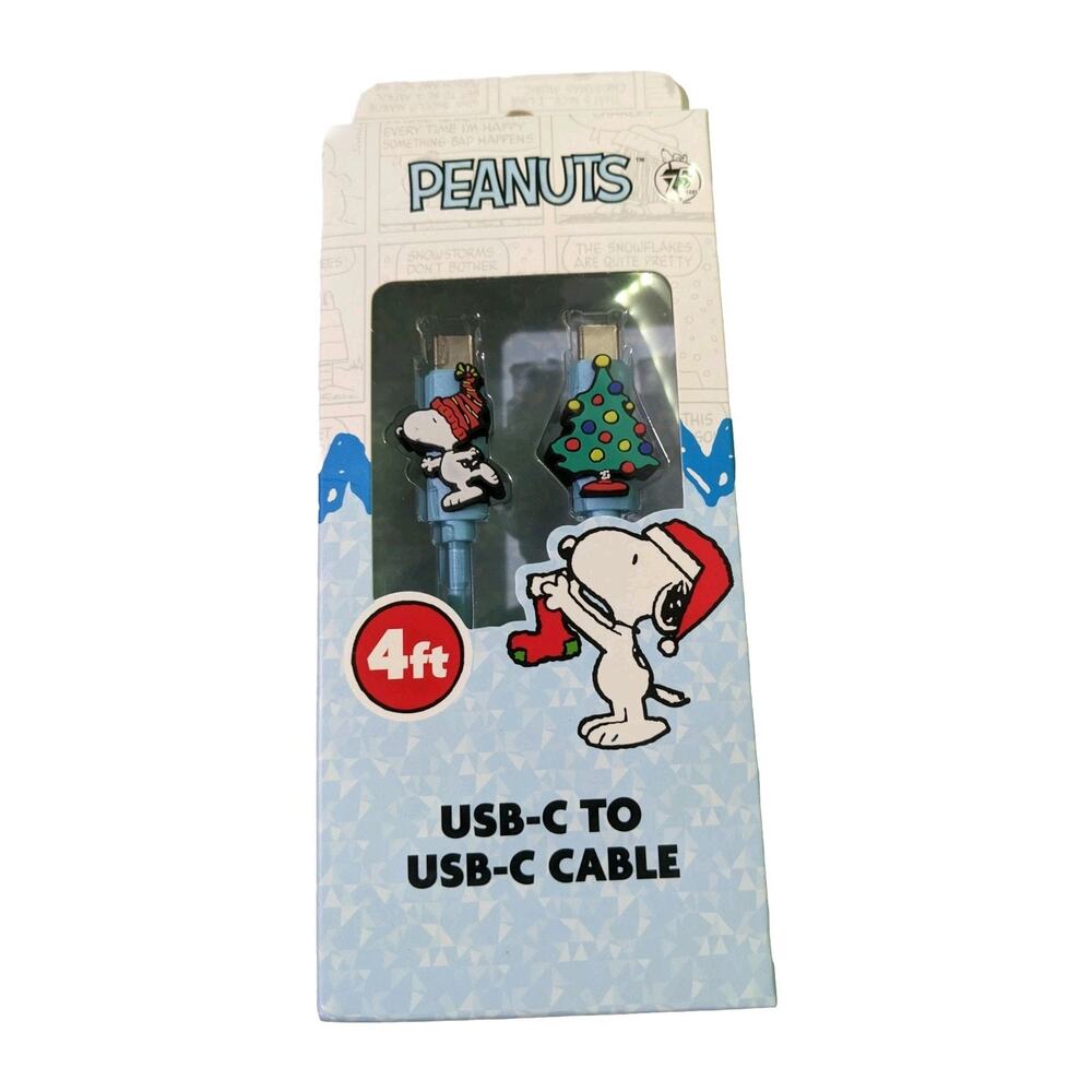 3/$20 New Peanuts Snoopy USB-C Cable 4ft Holiday Christmas Skiing Ice Skating